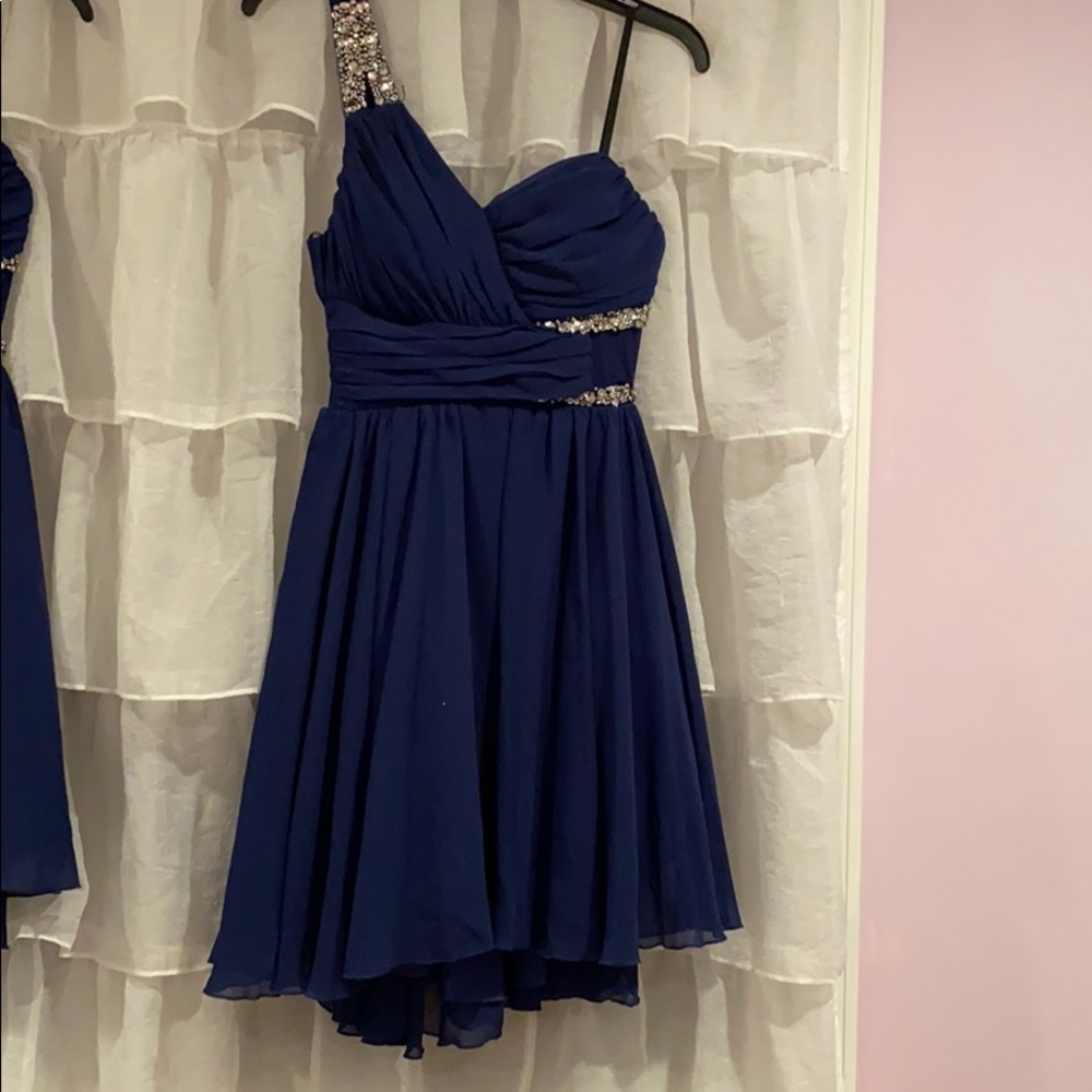 Royal Blue Bling One Shoulder Cocktail Dress